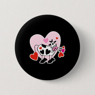 Valentine Hearts Cow 2 Inch Round Button