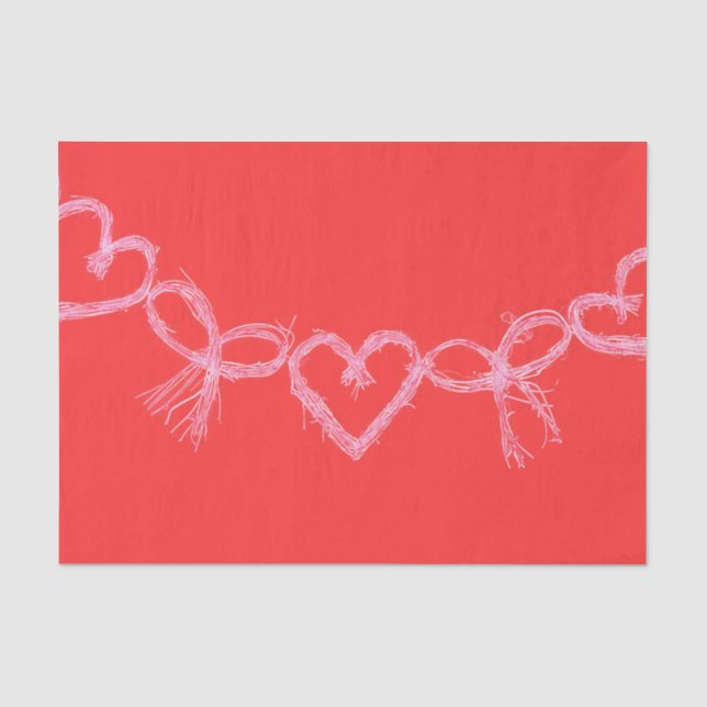 Valentine Hearts Cute Red White Decoupage Tissue Paper (Front)