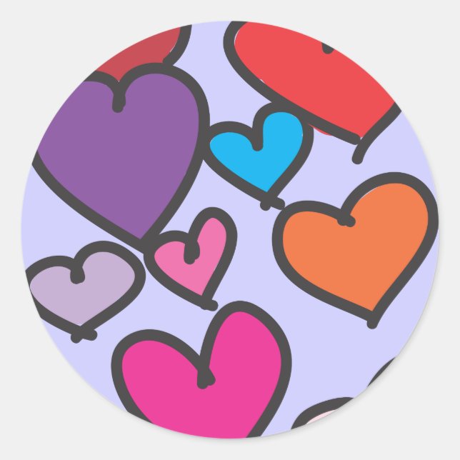 Valentine hearts drawn colourful love classic round sticker (Front)