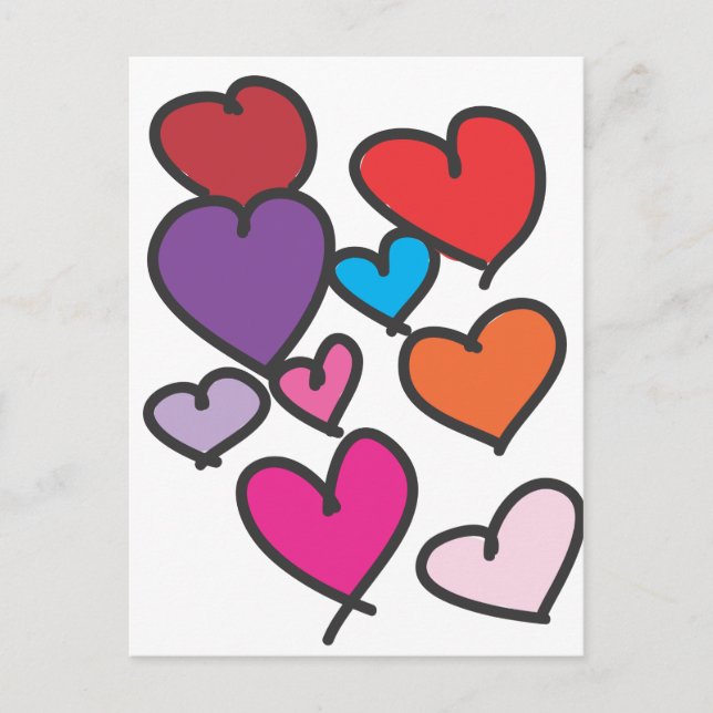 Valentine hearts drawn colourful love holiday postcard (Front)