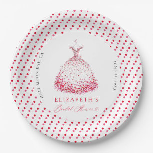 Valentine Hearts Dress Bow Elegant Bridal Shower Paper Plate