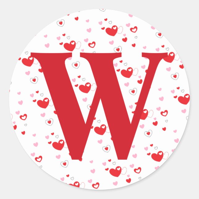 Valentine Hearts Envelope Stickers with Initial (Front)