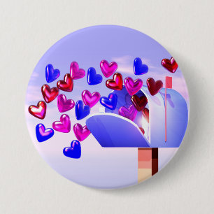 Valentine Hearts Flying out of Mailbox 3 Inch Round Button