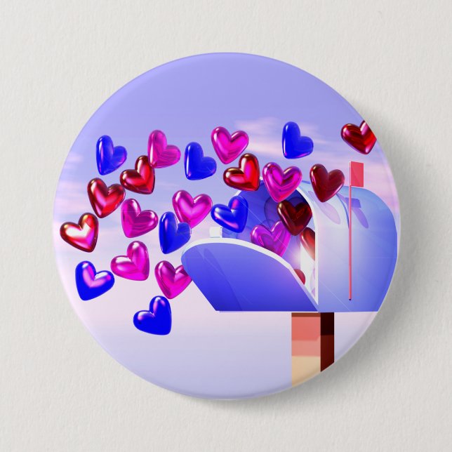 Valentine Hearts Flying out of Mailbox 3 Inch Round Button (Front)