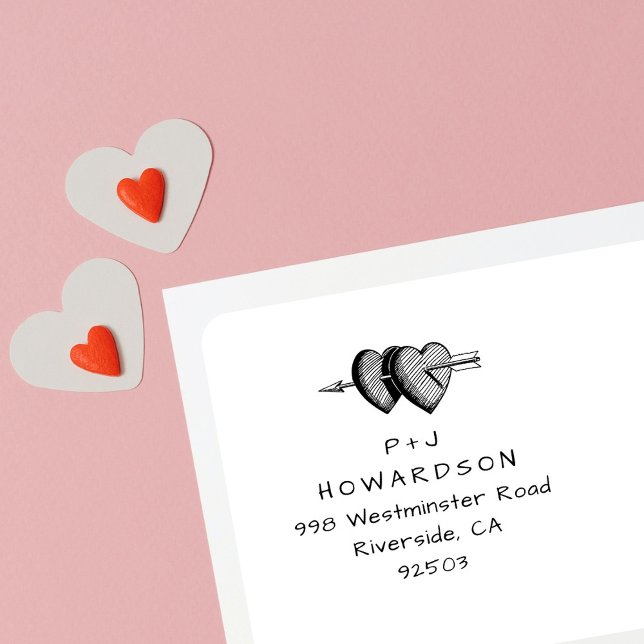 Valentine Hearts Hand-drawn Wedding Return Address Rubber Stamp (Creator Uploaded)