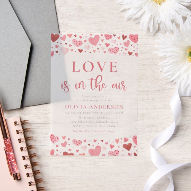 Valentine Hearts Love is in the Air Bridal Shower Vellum Invitations (Wedding)