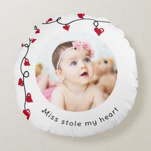 Valentine Hearts Miss stole my heart photo  Round Pillow