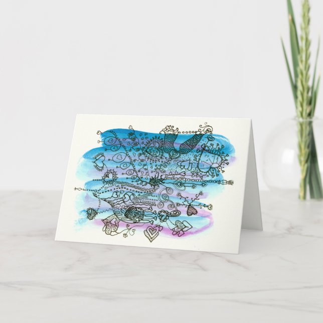 Valentine Hearts on Blue and Purple Customizable Holiday Card (Front)