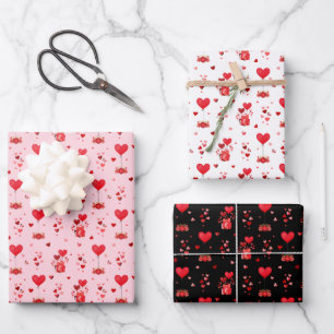Valentine Hearts on Pink, White and Black Wrapping Paper Sheet