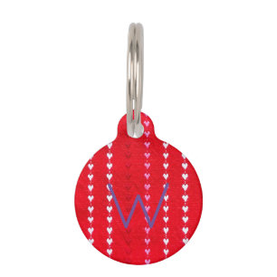 Valentine Hearts Pet Initial Name Number Red Fun Tag