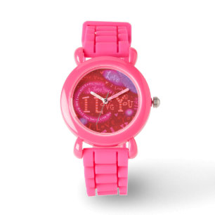 Valentine Hearts Pink Red I Love You Typography Watch