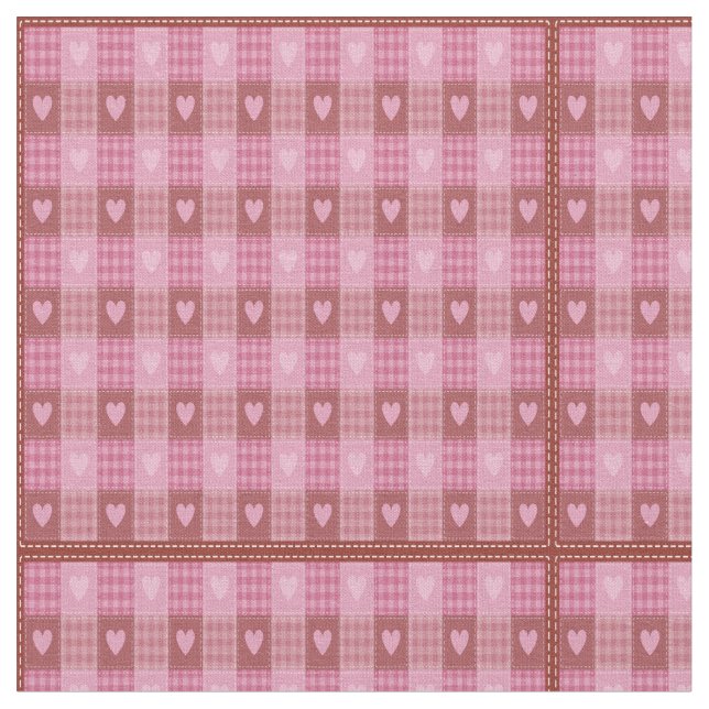 Valentine Hearts Plaid Fabric (Close Up)