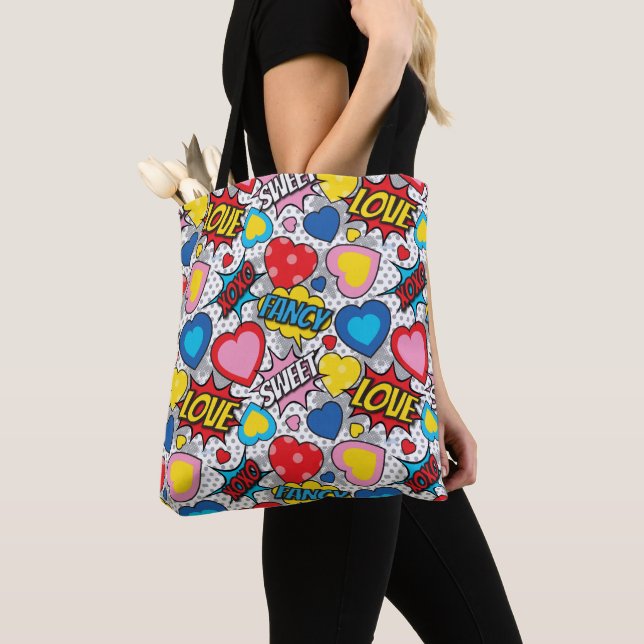 Valentine Hearts Pop Art Tote Bag (Close Up)