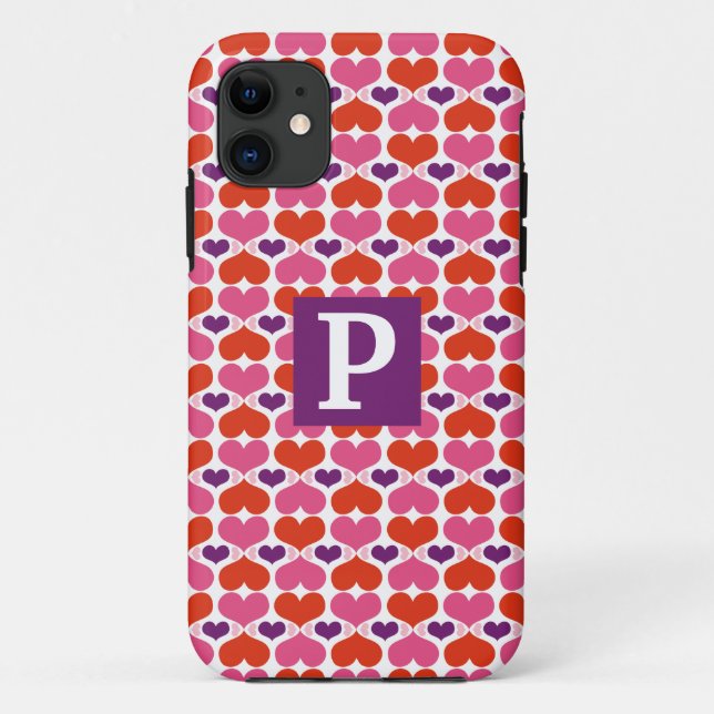 Valentine Hearts Quilt Monogram Case-Mate iPhone Case (Back)