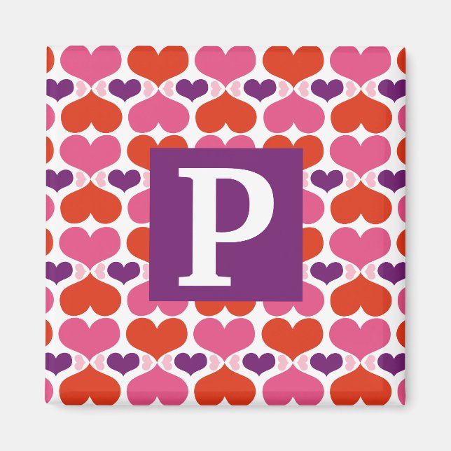 Valentine Hearts Quilt Monogram Magnet (Front)