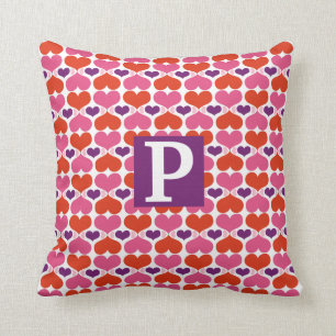 Valentine Hearts Quilt Monogram Throw Pillow