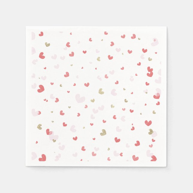 Valentine Hearts Red Pink & Gold Party Napkin (Front)