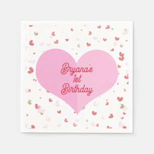 Valentine Hearts Red Pink & Gold Party Napkin