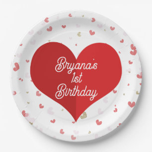 Valentine Hearts Red Pink & Gold Party Paper Plate