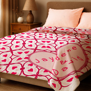 Valentine Hearts Red & Pink Message Fleece Blanket
