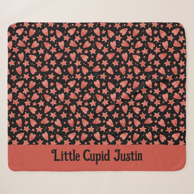 Valentine Hearts & Stars Pattern Sherpa Blanket (Front (Horizontal))