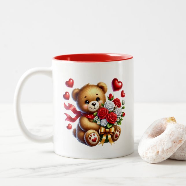 Valentine Hearts  Two-Tone Coffee Mug (With Donut)