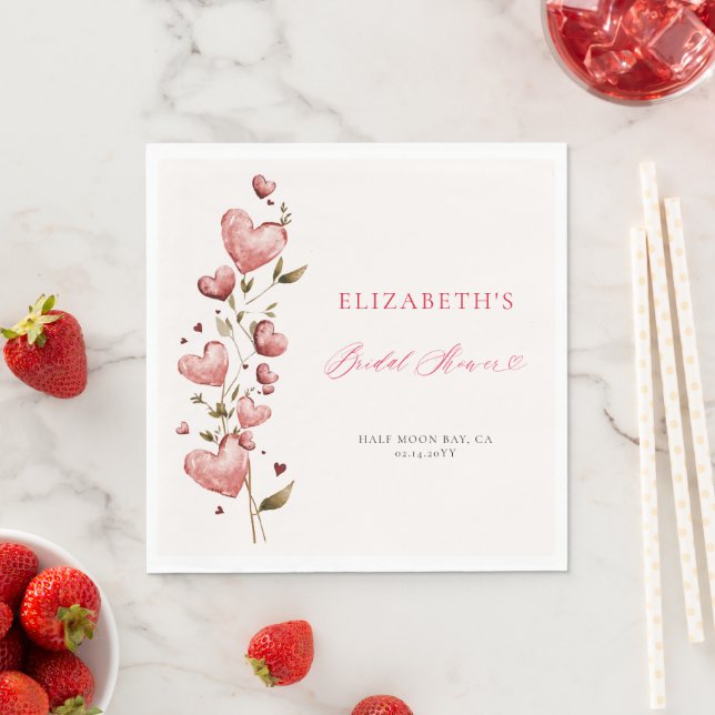 Valentine Hearts Vines Whimsical Bridal Shower Napkin (Insitu)