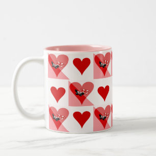Valentine Hearts with Butterflies Red White Pink Two-Tone Coffee Mug