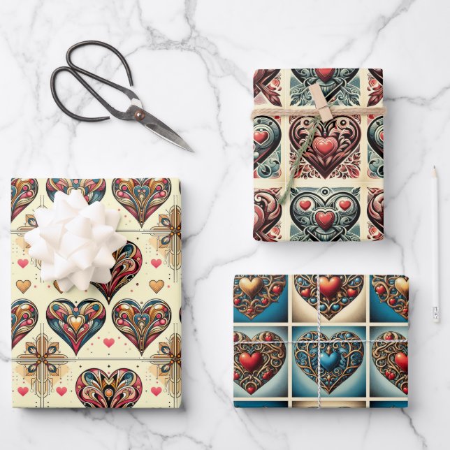 Valentine Hearts  Wrapping Paper Sheet (Front)