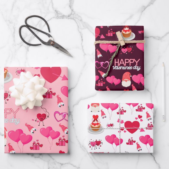 Valentine Hearts Wrapping Paper Sheet (Front)
