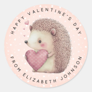 Valentine Hedgehog Personalized Round Stickers