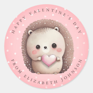 Valentine Hedgehog Personalized Round Stickers