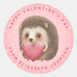 Valentine Hedgehog Personalized Round Stickers