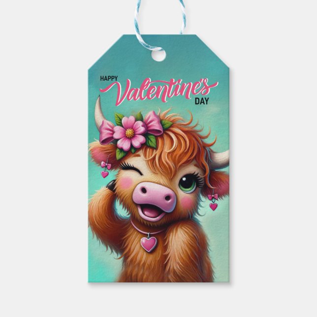 Valentine Highland Cow Gift Tag (Front)