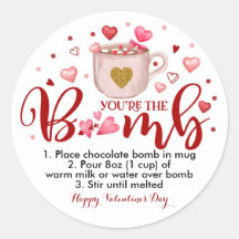 Valentine Hot Chocolate Cocoa Bomb Round Sticker