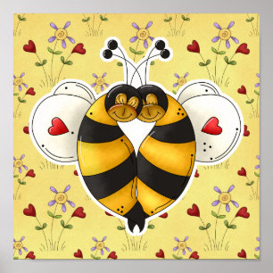 Valentine Hugging Bees in Love Poster