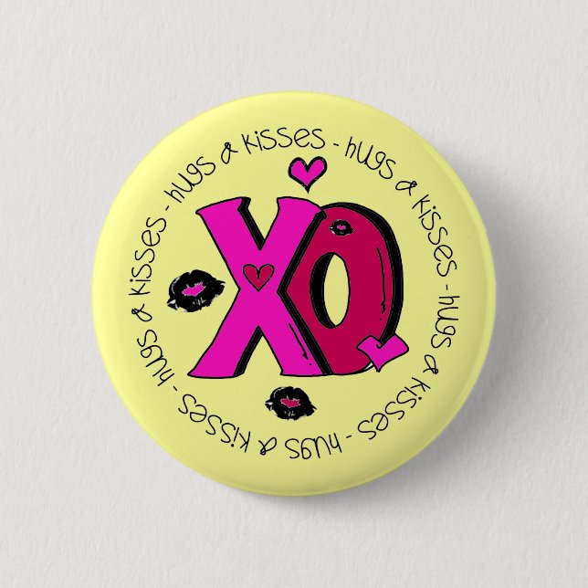 Valentine Hugs and Kisses 2 Inch Round Button (Front)