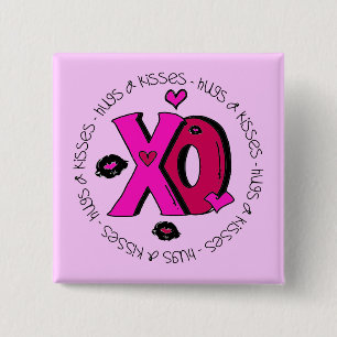 Valentine Hugs and Kisses 2 Inch Square Button