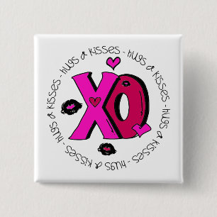 Valentine Hugs and Kisses 2 Inch Square Button