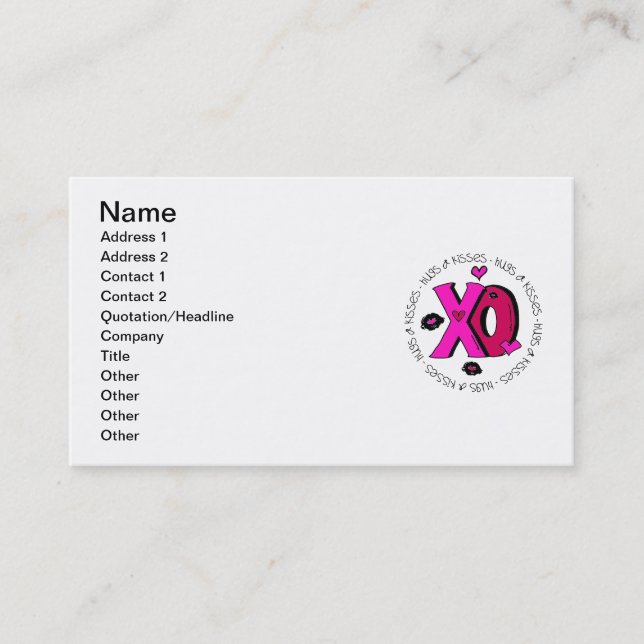 Valentine Hugs and Kisses Business Card (Front)