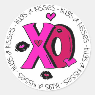 Valentine Hugs and Kisses Classic Round Sticker