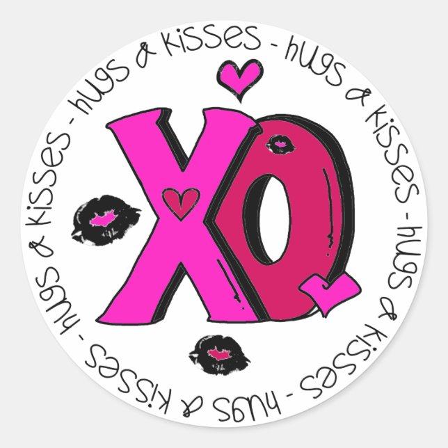 Valentine Hugs and Kisses Classic Round Sticker (Front)