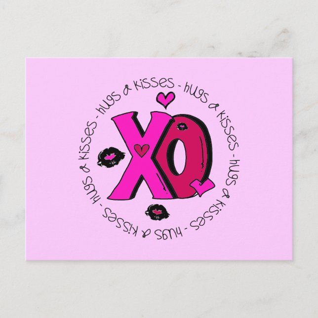 Valentine Hugs and Kisses Holiday Postcard (Front)