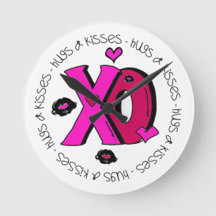 Valentine Hugs and Kisses Round Clock