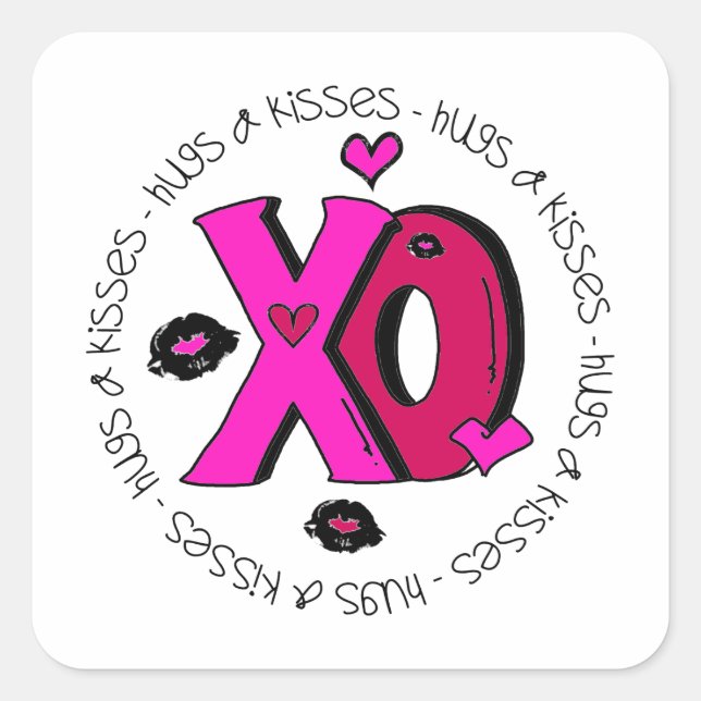 Valentine Hugs and Kisses Square Sticker (Front)