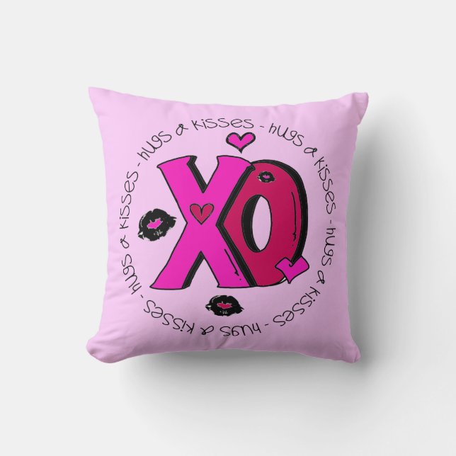 Valentine Hugs and Kisses Throw Pillow (Front)