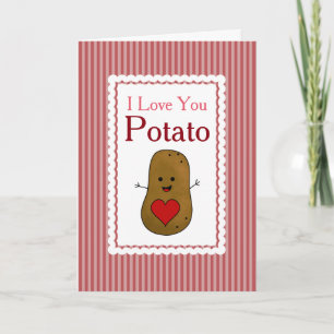 Valentine I Love You Potato, Pink Stripes Holiday Card