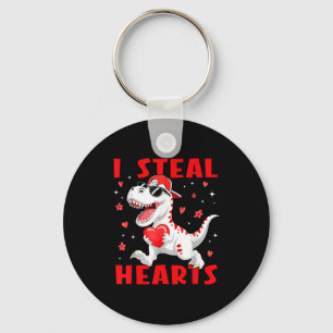 Valentine I Steal Hearts T-rex Dinosaur Baby Boy T Keychain