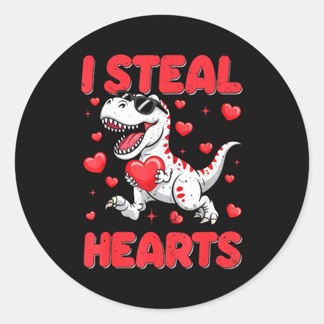 Valentine I Steal Hearts Trex Dino Toddler Kids Ba Classic Round Sticker (Front)