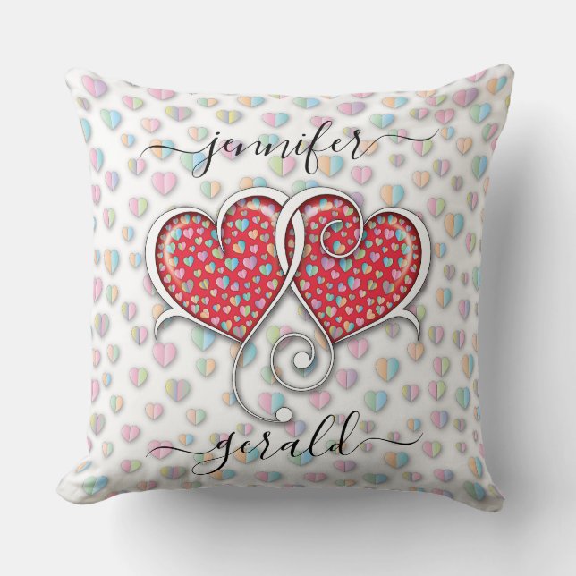 Valentine Interlocked Hearts Design Throw Pillow (Front)